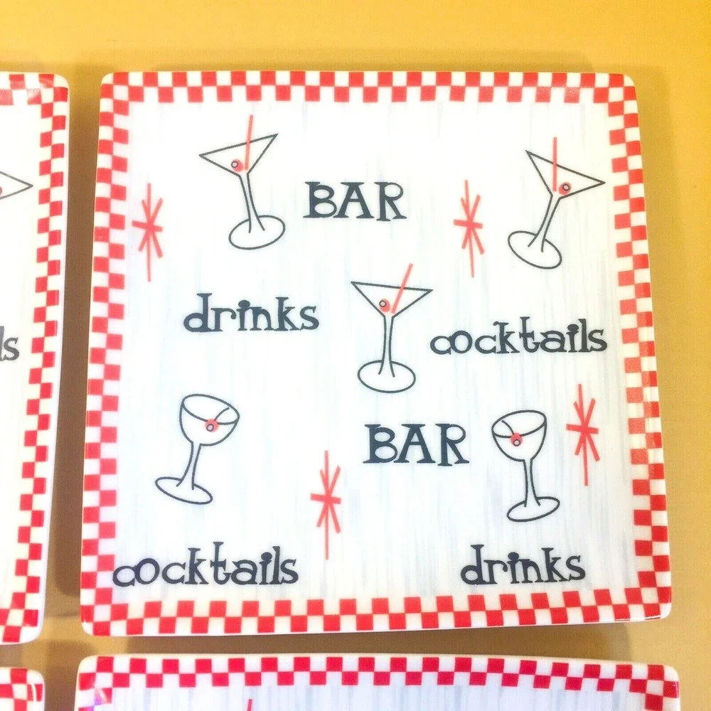 (4) Boston Warehouse Bar Plates Cheese & Cracker Snack 6.25” Square Set of 4